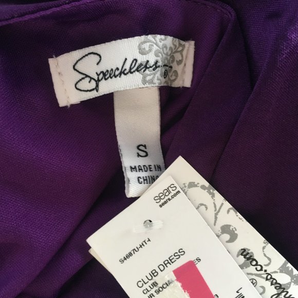 Speechless Club Jr Social Shiny Purple Dress Size S Bodycon Jewel Party Y2K New - Picture 10 of 13